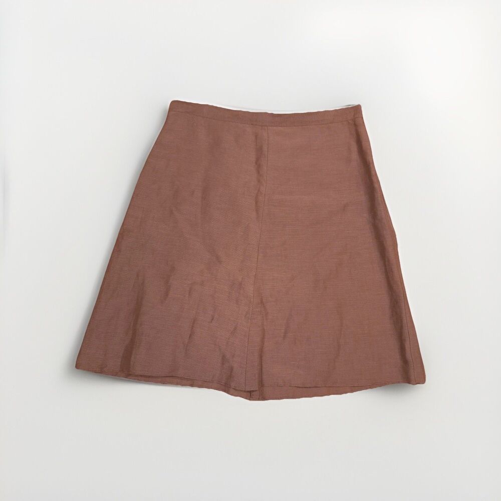 Max Studio Brown Linen Silk Mini Skirt Size 2 Retro Schoolgirl Academia Neutral
